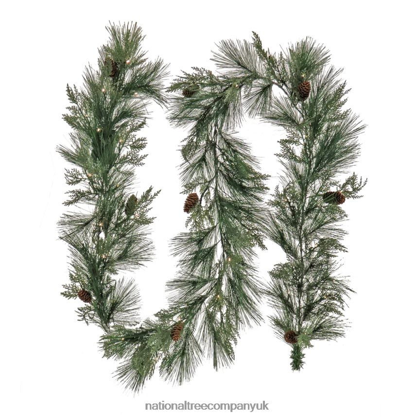 Greenery | National Tree Company 9 ft HGTV Home Collection Pre-Lit Black Tie Cedar Garland F2L4F340